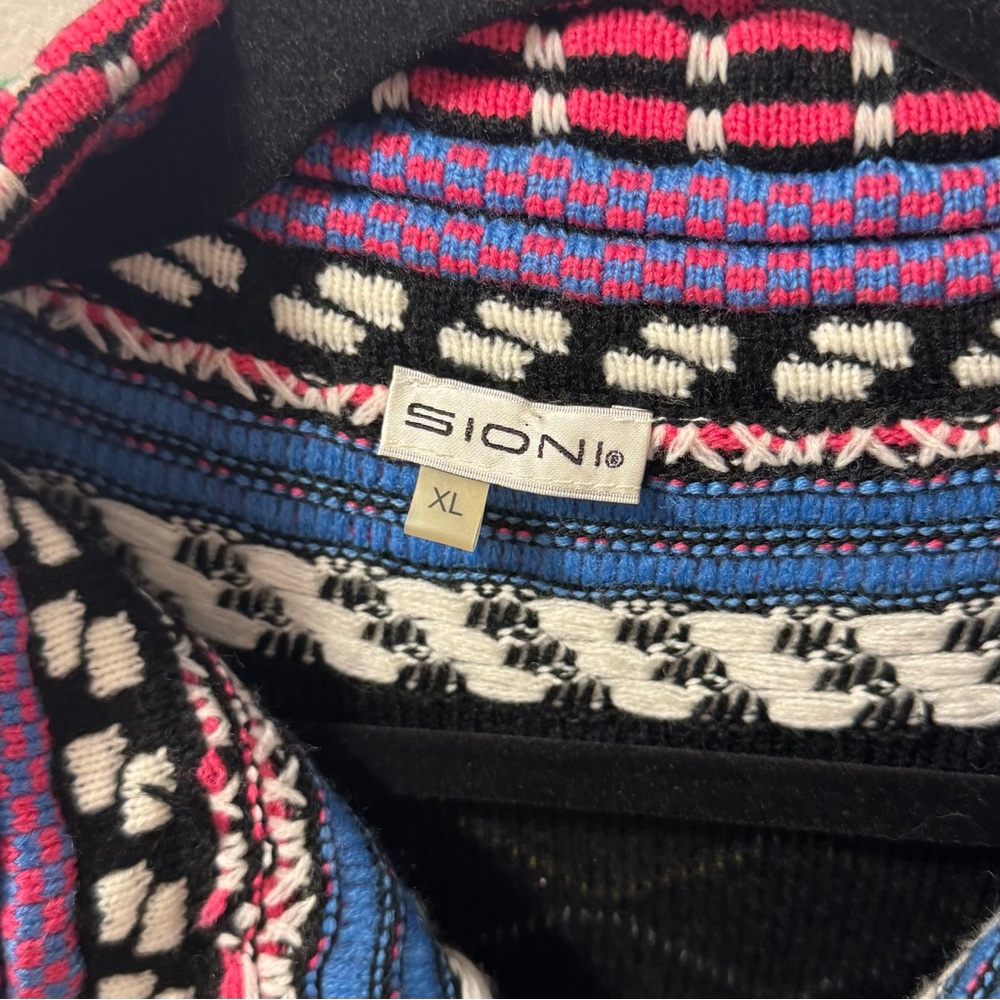Sioni XL Multicolor Knit Cardigan Sweater Coat Boho Artsy Textured Longline - Picture 2 of 10